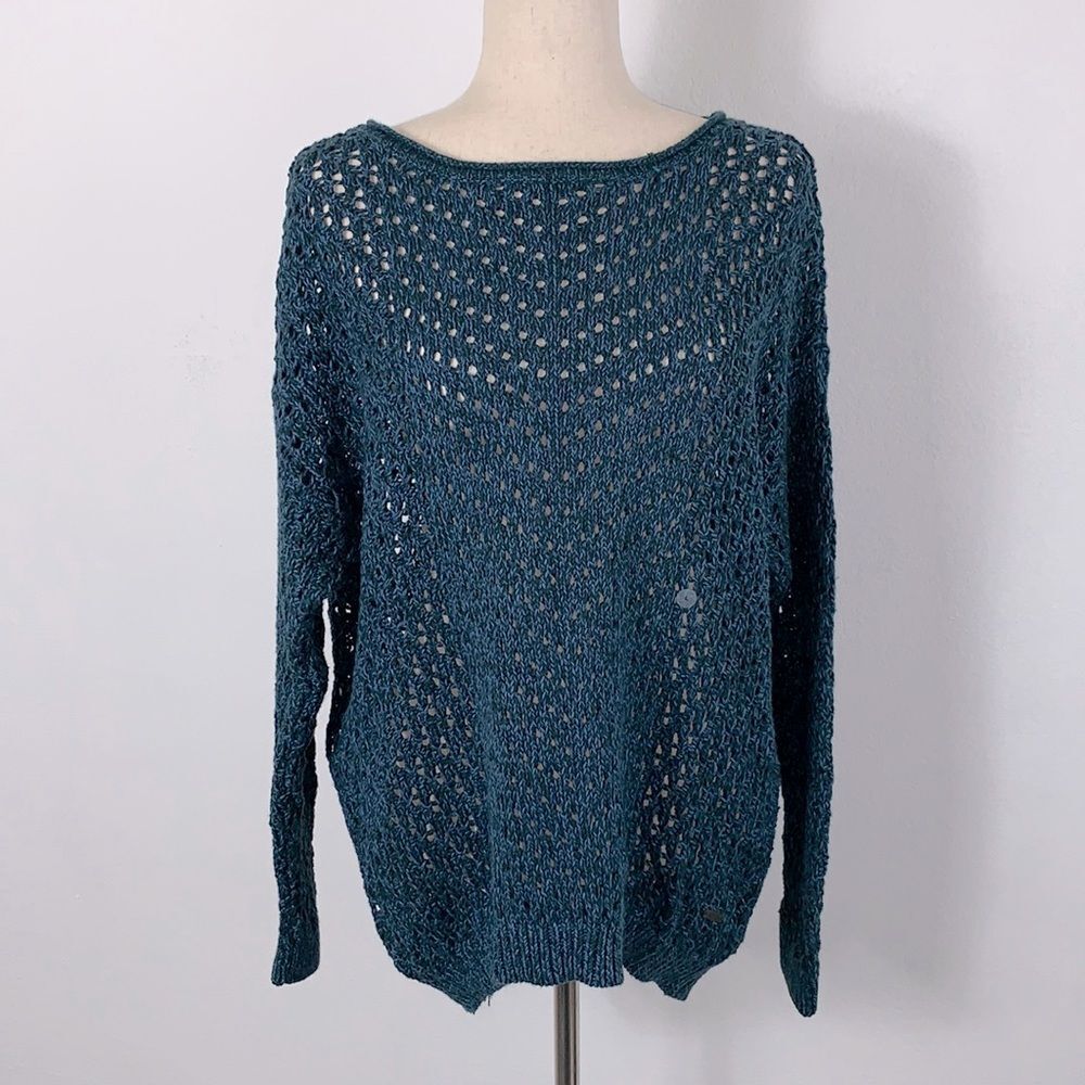 NWT Eddie Bauer Peakaboo Pullover Drop Shoulder Knit Sweater Ocean Blue Sz L